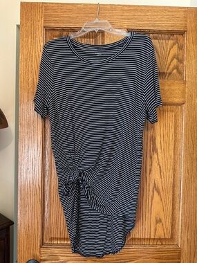 Daily Ritual Navy & White Striped Side-Tie Short Sleeve Tunic